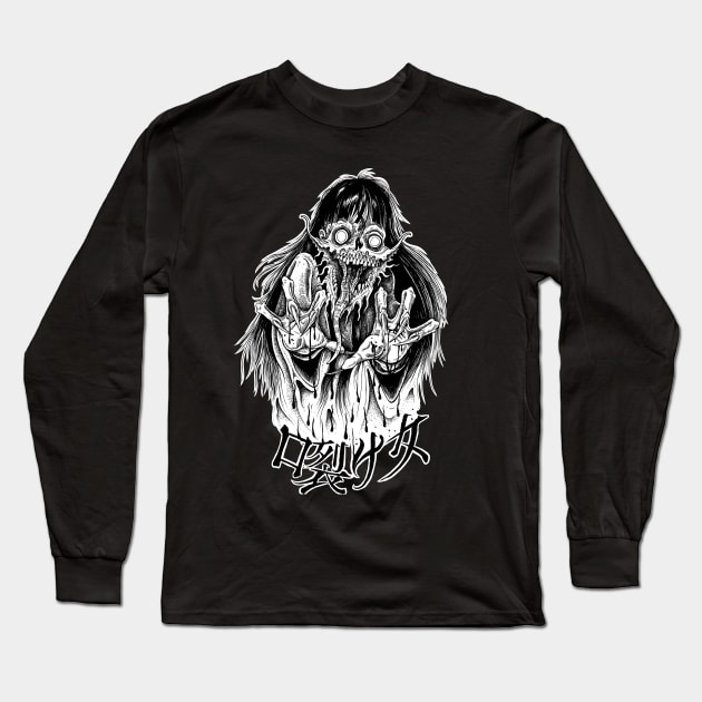 Slit Mouth Woman Creepypasta Japanese Horror Manga Long Sleeve T-Shirt by btcillustration